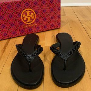 NIB - Tory Burch Everly Chain Thong Sandals Leather Size 7